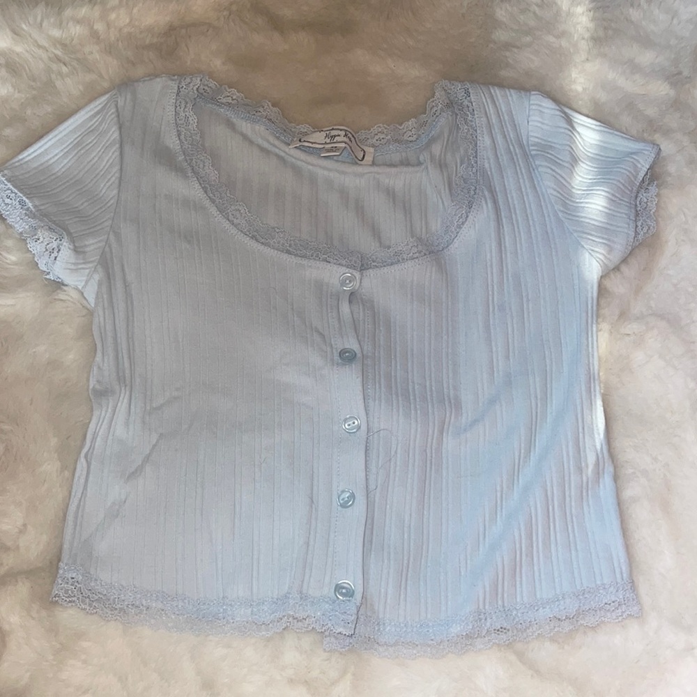 Baby blue - buttoned with lace edges